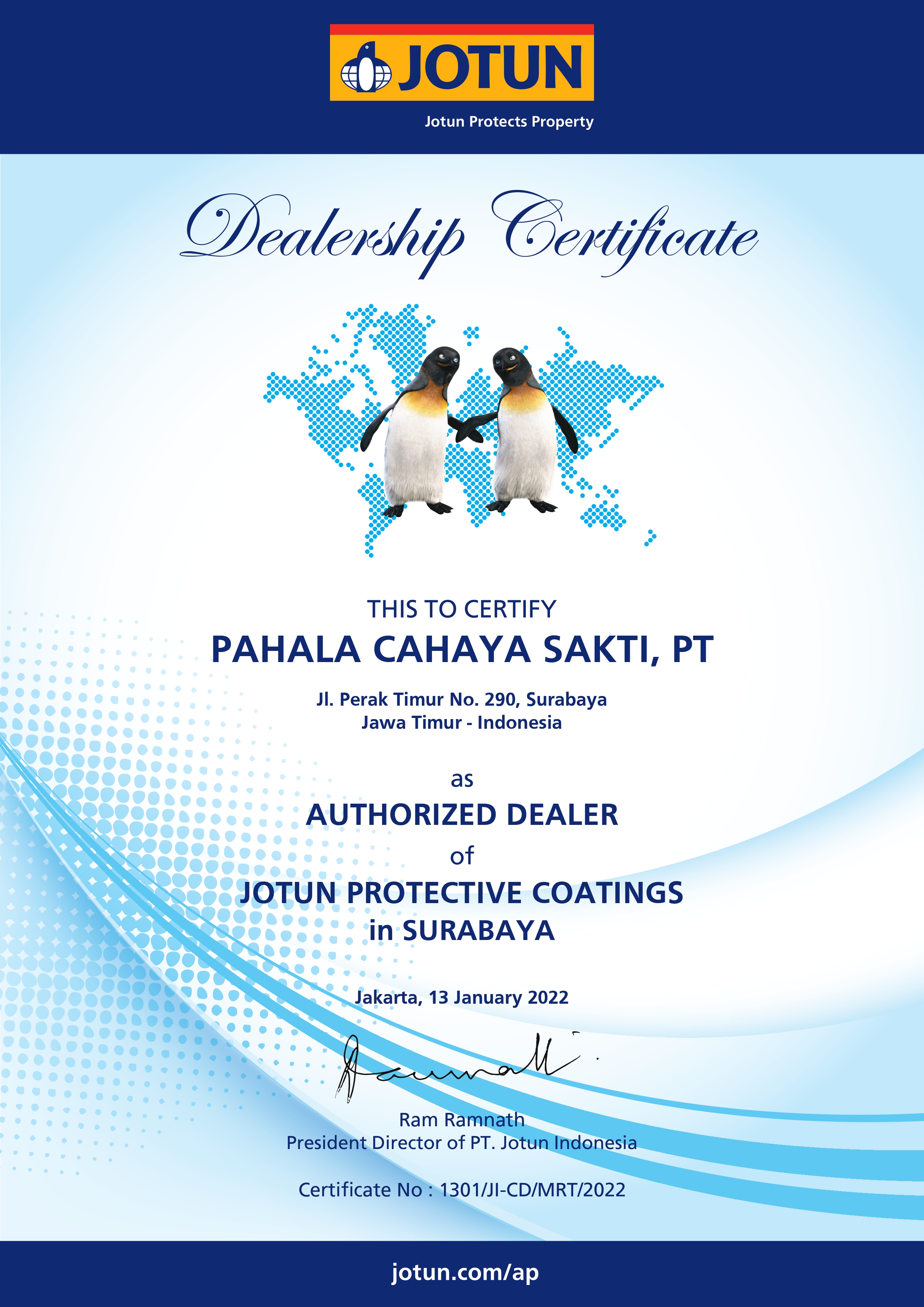 Authorized Dealer Certificate