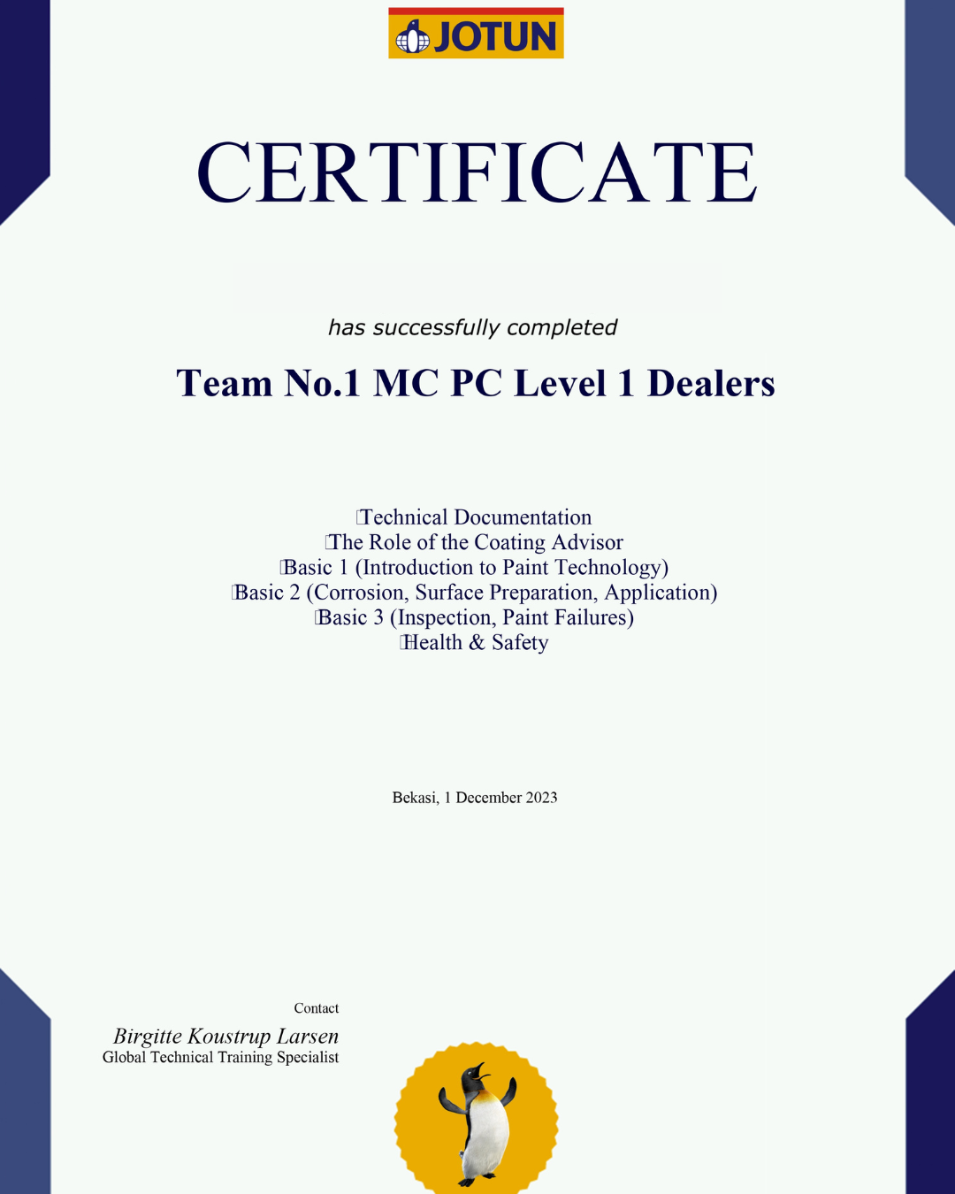 Certificate - Coating Advisor